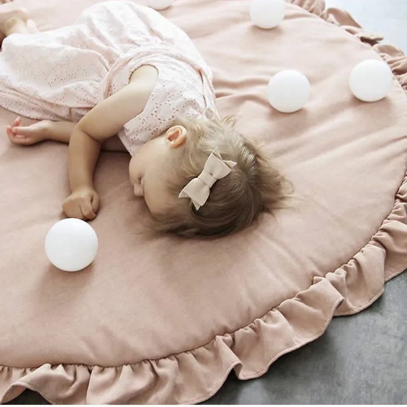 Детское Хлопковое одеяло кружева сплошной цвет играющие Дети коврик круглый пол ковер игровой коврик одеяло Ползунки для новорожденных одеяло