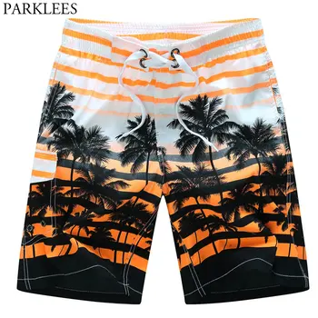

Summer Fashion Plam Tree Print Beach Shorts Men 2018 Casual Quick Dry Boardshorts Trunks Mens Drawstring Mesh Hawaiian Beachwear