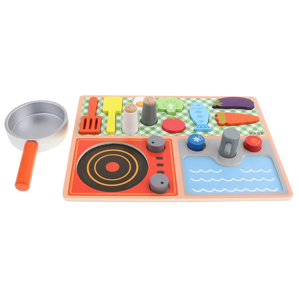 Funny Wooden Pretend Play Gas Stove with Cooking Kits & Food Set Kids Toy Birthday Gifts