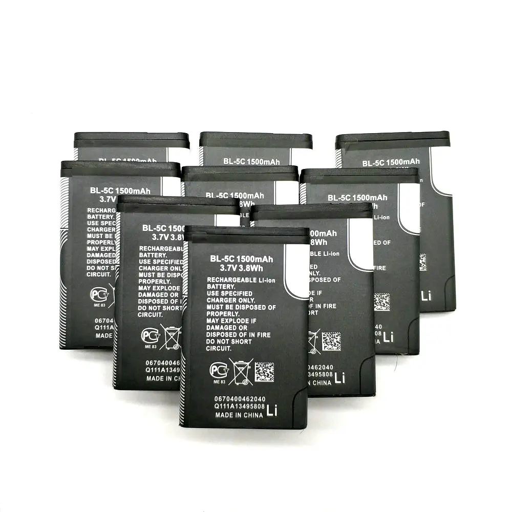 10 шт./лот BL-5C 1500 мА/ч, Батарея для Nokia C2-06 C2-00 X2-01 6600 6230 5130 2310 2730 3100 6030 3120 3650 6263 7600 6820 6680