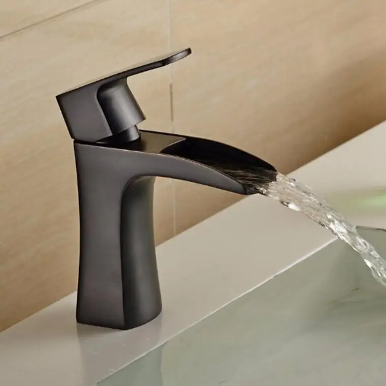 شحن مجاني الجملة و التجزئة تعزيز الأسود النحاس شلال صنبور حوض للحمام صنبور مربع الغرور خلاط صنبور البالوعة