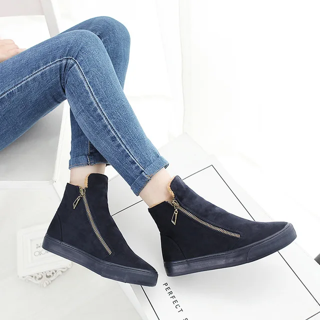 US $18.30 Designer Women Winter Boots Female Zipper Flock Anti Slip Snow Ankle Boots Ladies Plush Sneakers Ca