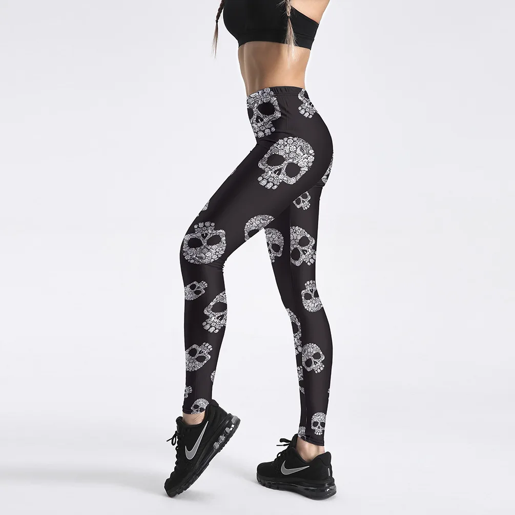 

JIGERJOGER 2018 Spring Cross border new Black Women's skull leggings outdoor swimming riding running pants compression tights