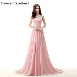 Forevergracedress фактические фотографии розовый длинное вечернее платье сексуальный рукавов Scoop Средства ухода за кожей шеи шифон бисером