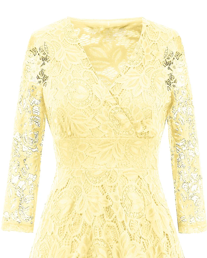 Kostlich 2017 Women Autumn Dress V-Neck 34 Sleeve Lace Hollow Sexy Evening Party Dresses Irregular Hepburn 1950s Vintage Dress (19)