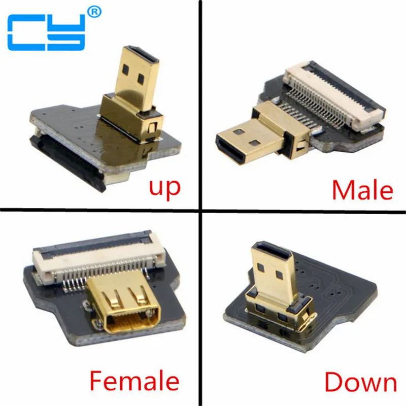 

FPV Micro HDMI Type D Female-socket & male-Straight & male-Up & male-Down Angled 90 Degree Connector for FPV Photography