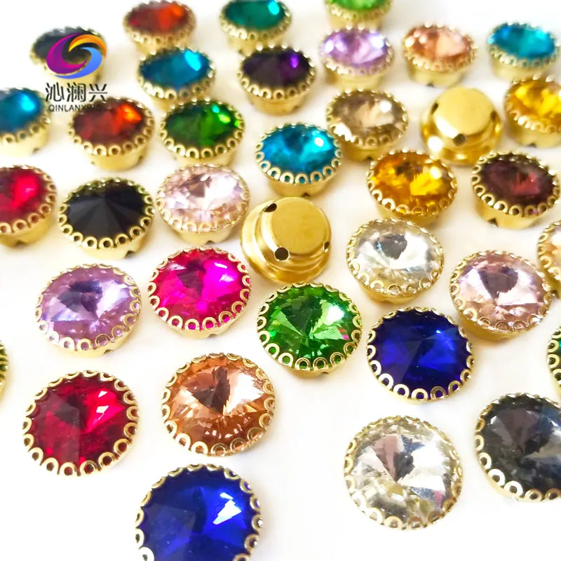 

12mm 20pcs/bag Round shape glass crystal lace claw rhinestones,Golden base sew on stone for Diy/Clothing accessories HGW00