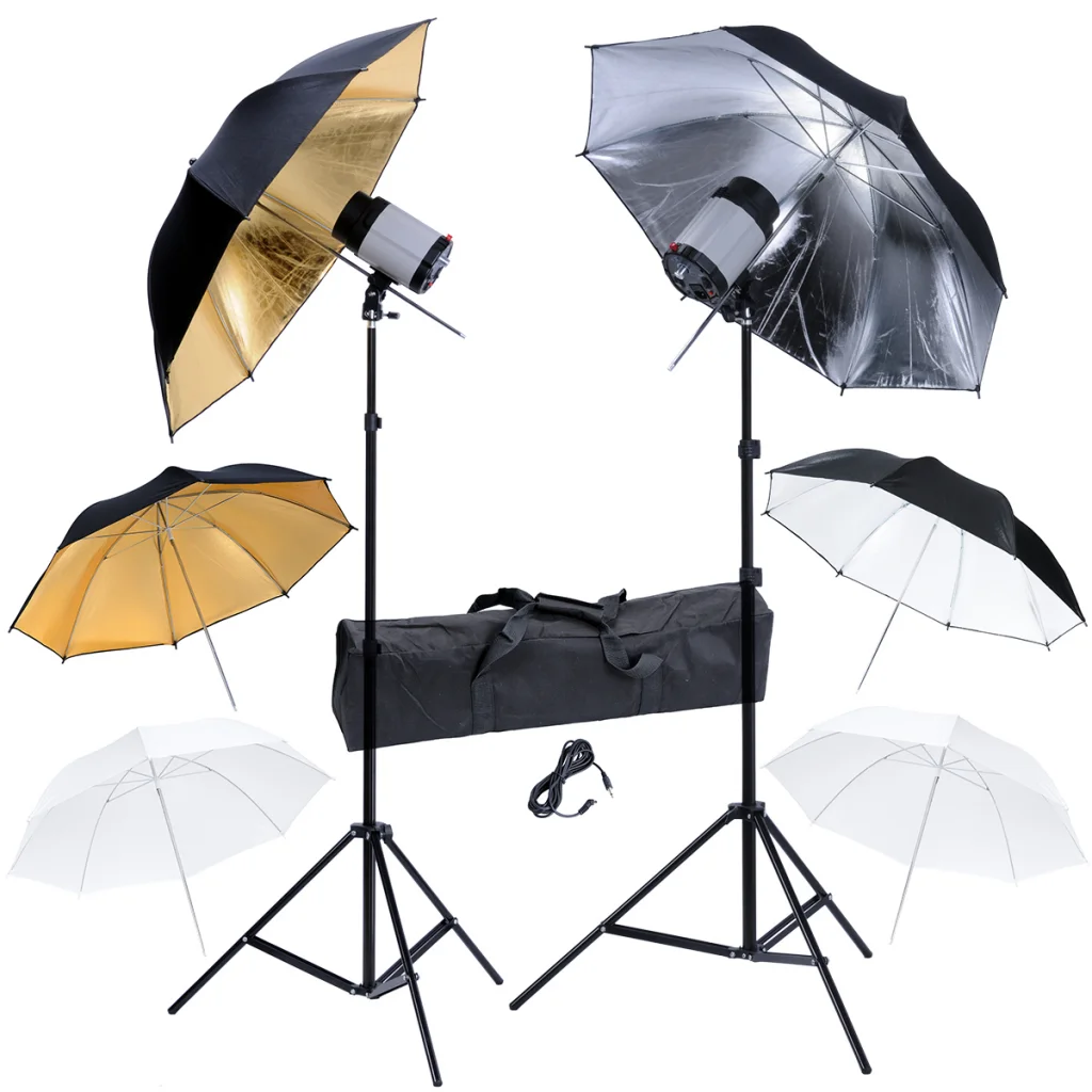 Professional Photo Studio Kit 2 Flash Lights 6 Umbrellas 2 Light Stands 1 Carrying Bag