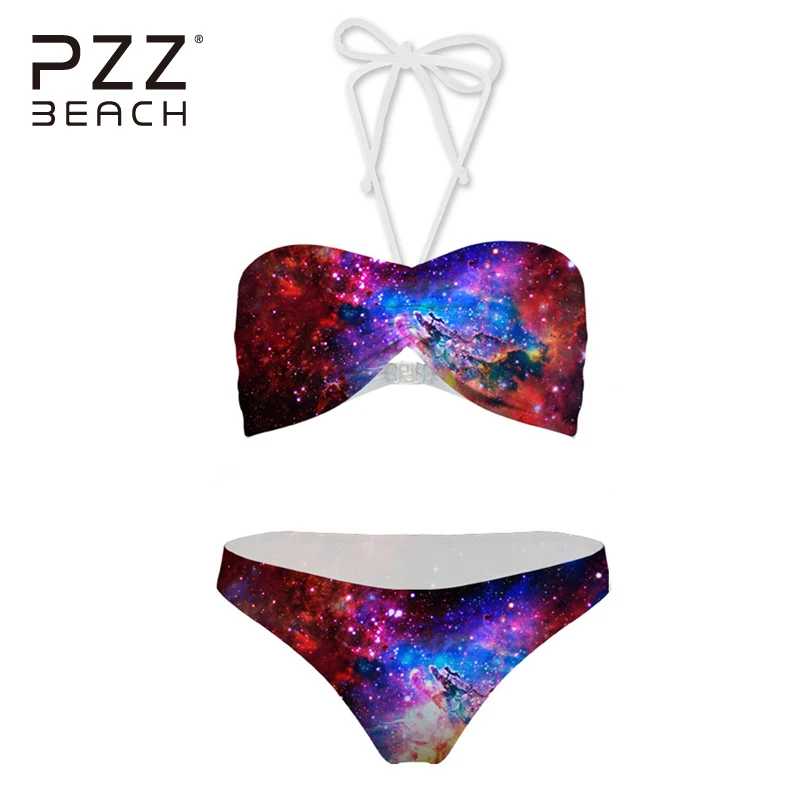 

Stylish Starry Star Pattern Bikinis Set Halter High Neck Swimwear Women Push Up Swimsuit Bandeau Bathing Suits Monokini