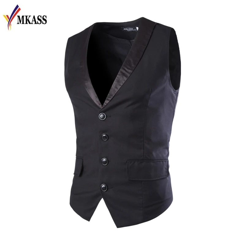 New Sale Men Slim Suit Vests Male Single Breasted Notched Collar