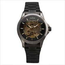 Новые роскошные мужские полностью черные стальные часы WINNER, стальной чехол с полым циферблатом, Мужские автоматические механические наручные часы t men s