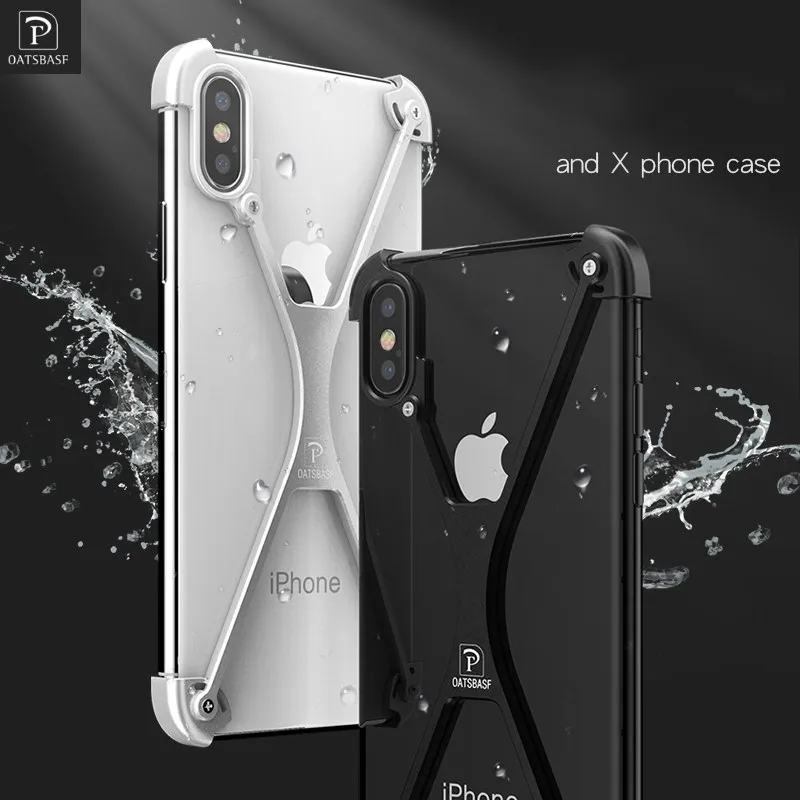 

OATSBASF X Shape Case For iPhone X case Personality Shell for iPhoneX / iPhone 10 Ten Metal Bumper cover cases with Retail Box