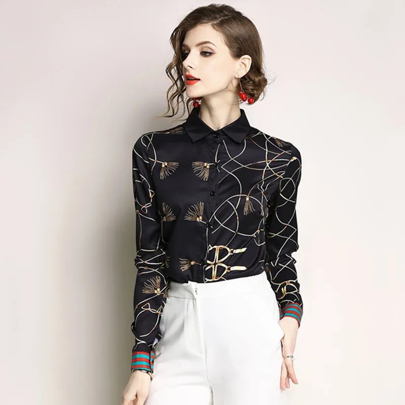 New Spring Summer Women Luxury Print Shirt Blouse High Quality Tops