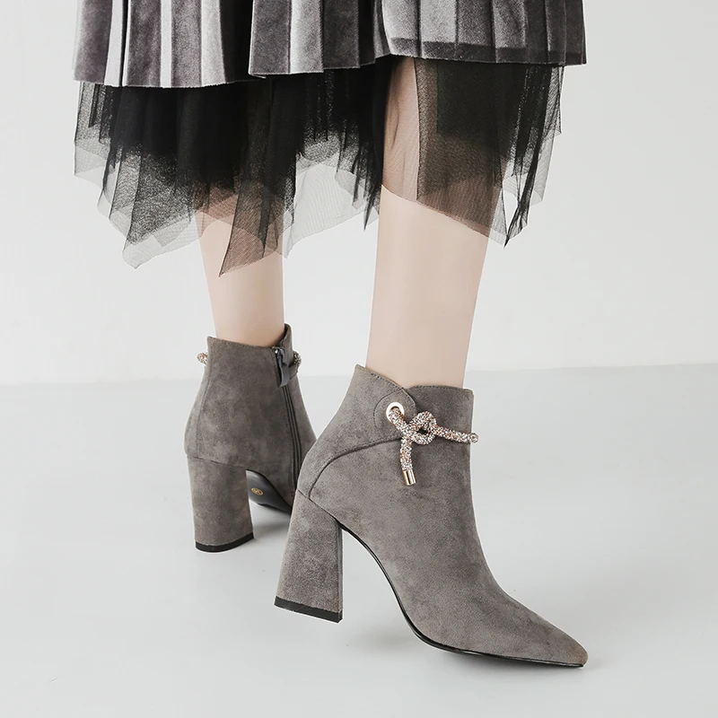 

Designer Zip luxury Boots Chunky high Heels Shoes Women ankle Boot Zapatos mujer Black gray Apricot Purple Ladies Winter Booties