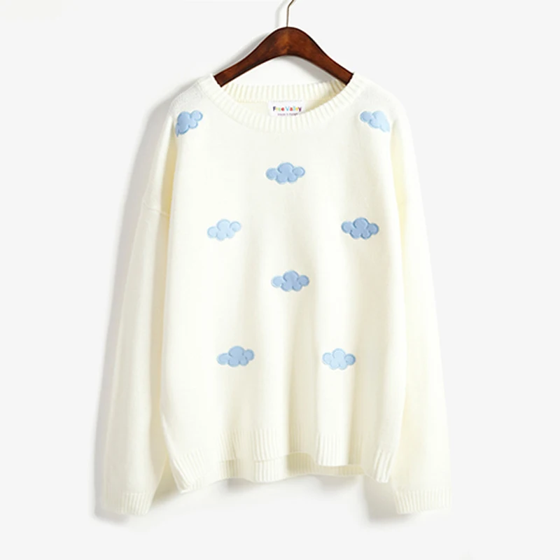 Консервативный стиль, осенняя Женская трикотажная верхняя одежда, милые свободные зимние женские свитера и пуловеры, Harajuku Kawaii, консервативный стиль, пуловер - Цвет: Белый