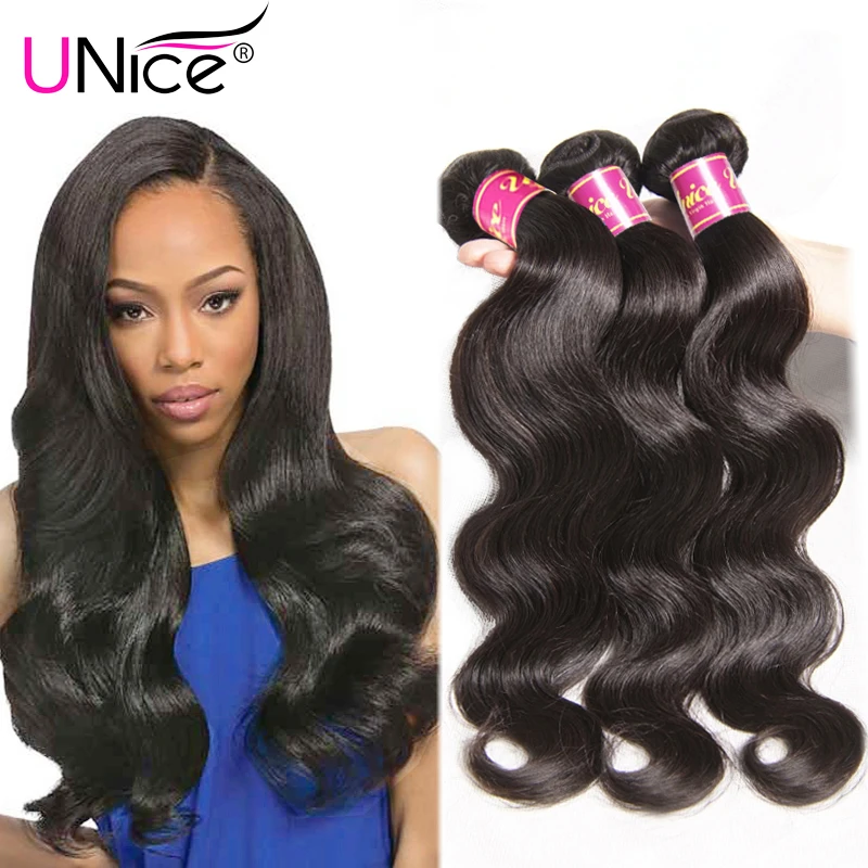 UNice Hair Offical Store 7A Peruvian Virgin Hair Bundles 3pcs/lot Peruvian Virgin Hair Body Wave Unprocessed Human Hair Weave