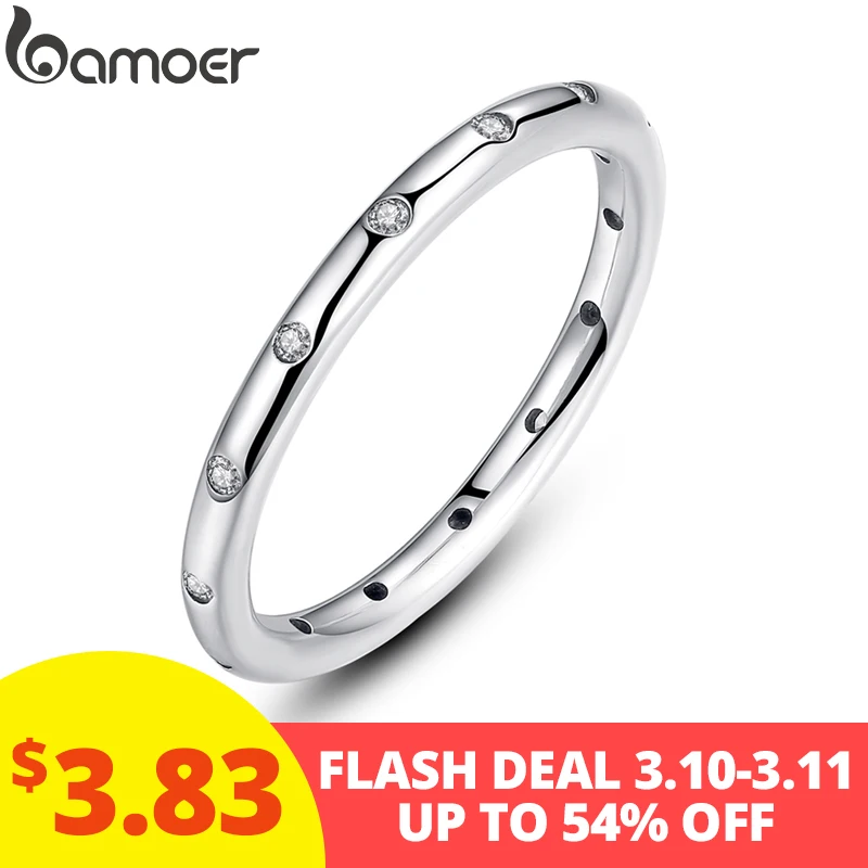 BAMOER 2 Colors 925 Sterling Silver Droplets Stackable Finger Classic Ring for Women Wedding Jewelry Valentine's Day Gift PA7132