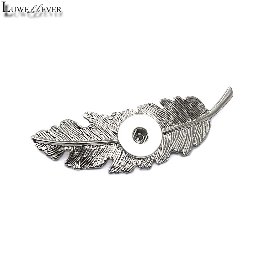 

New Silver Leaves Feather 18mm Snap Button Hair Clips 003 Barrettes Charms Fashion Jewelry For Women Girl Teenagers Gift