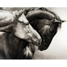 Полная Алмазная вышивка черный белый конь на заказ фото алмазная живопись вышивка крестиком Мозаика Рождественское украшение