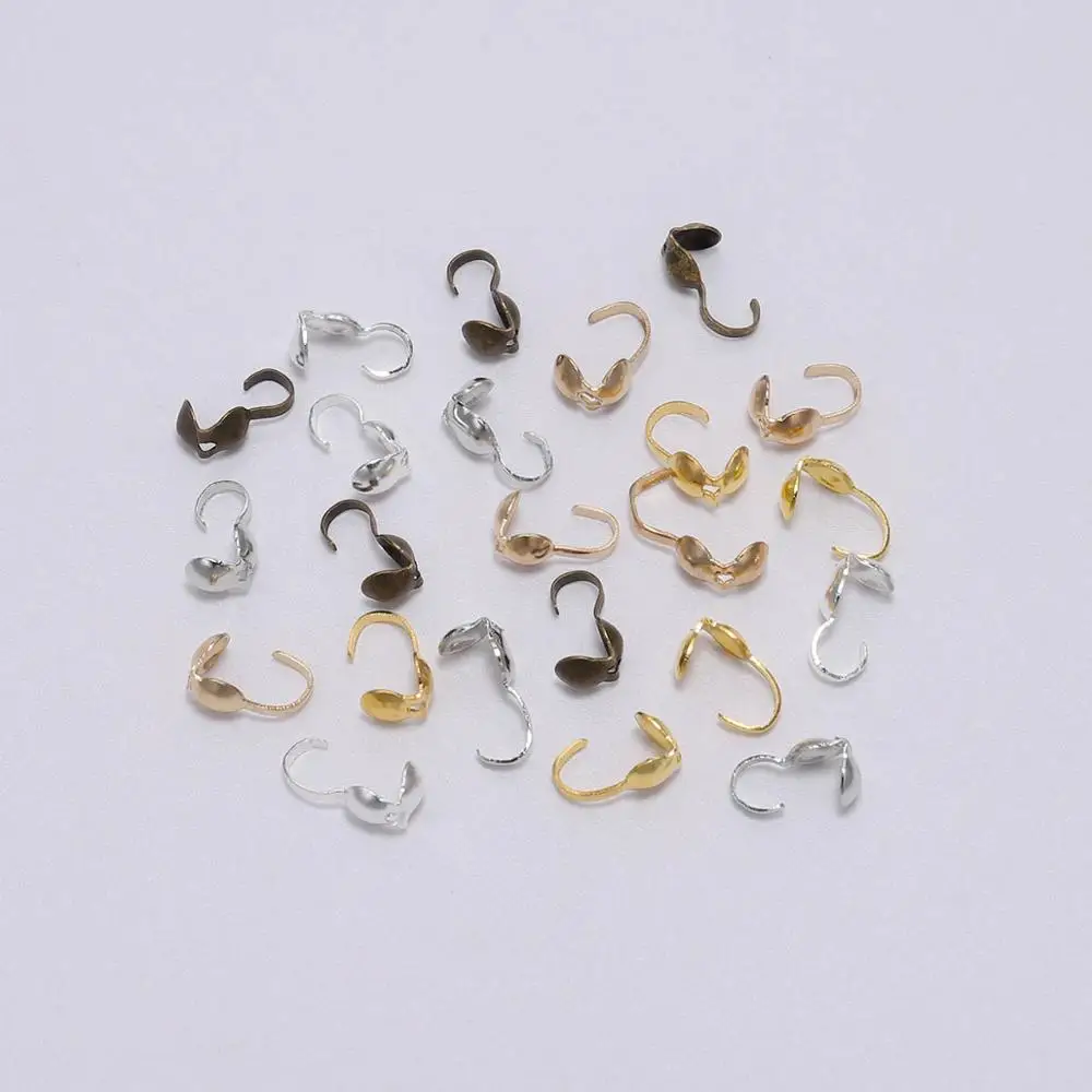 

200pcs 4mm Crimp Beads Cove Clasps Hook Cord End Caps String leather Clip Foldover DIY Ball Chain Connectors For Jewelry Making