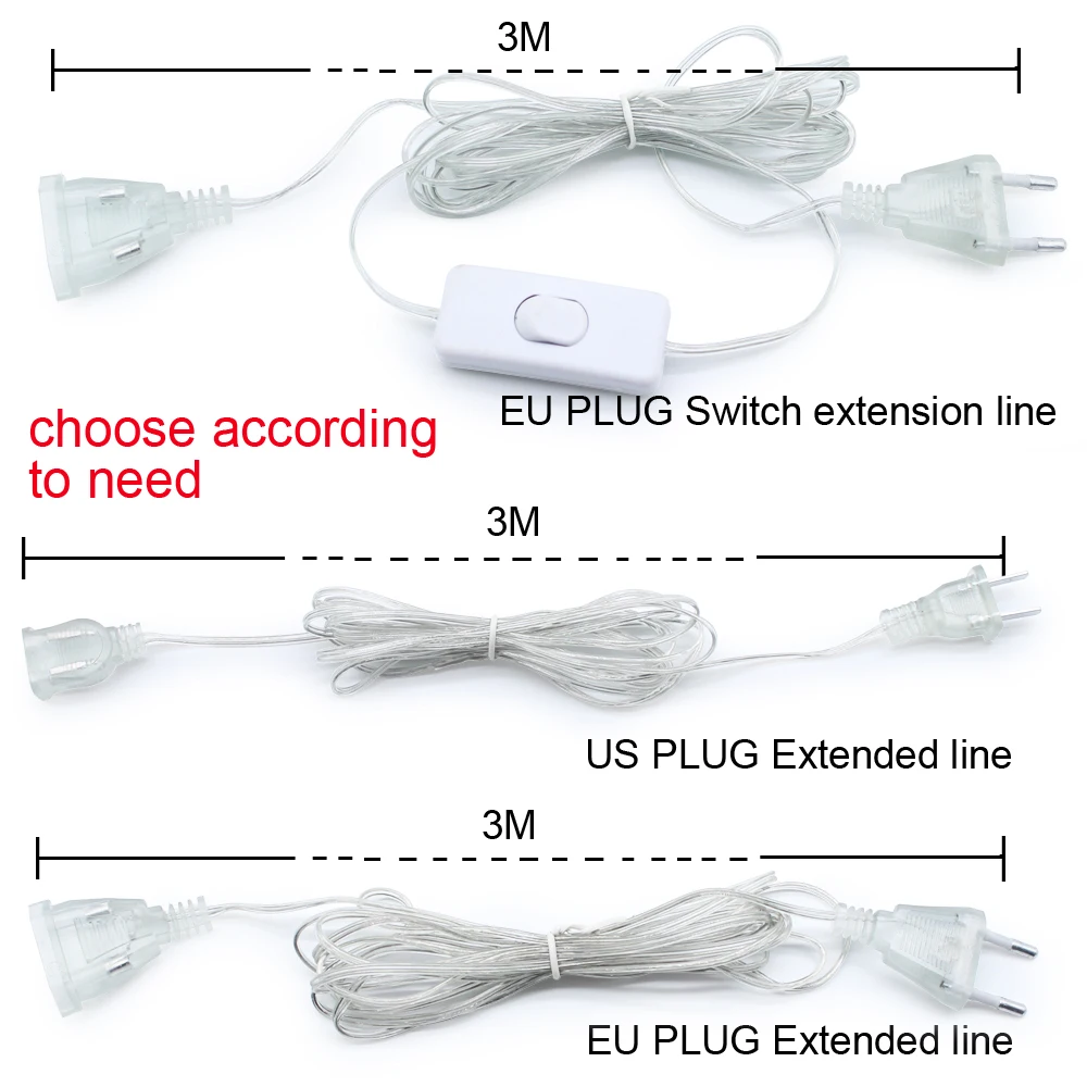 3 м удлинитель провода удлинитель для занавесок светодиодный гирлянда Рождественские огни для дома гирлянды вечерние украшения