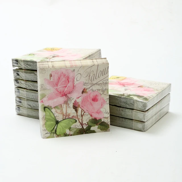 cocktail paper napkins 20pcs 25x25cm 3 ply pink flower paper napkins flower paper napkins