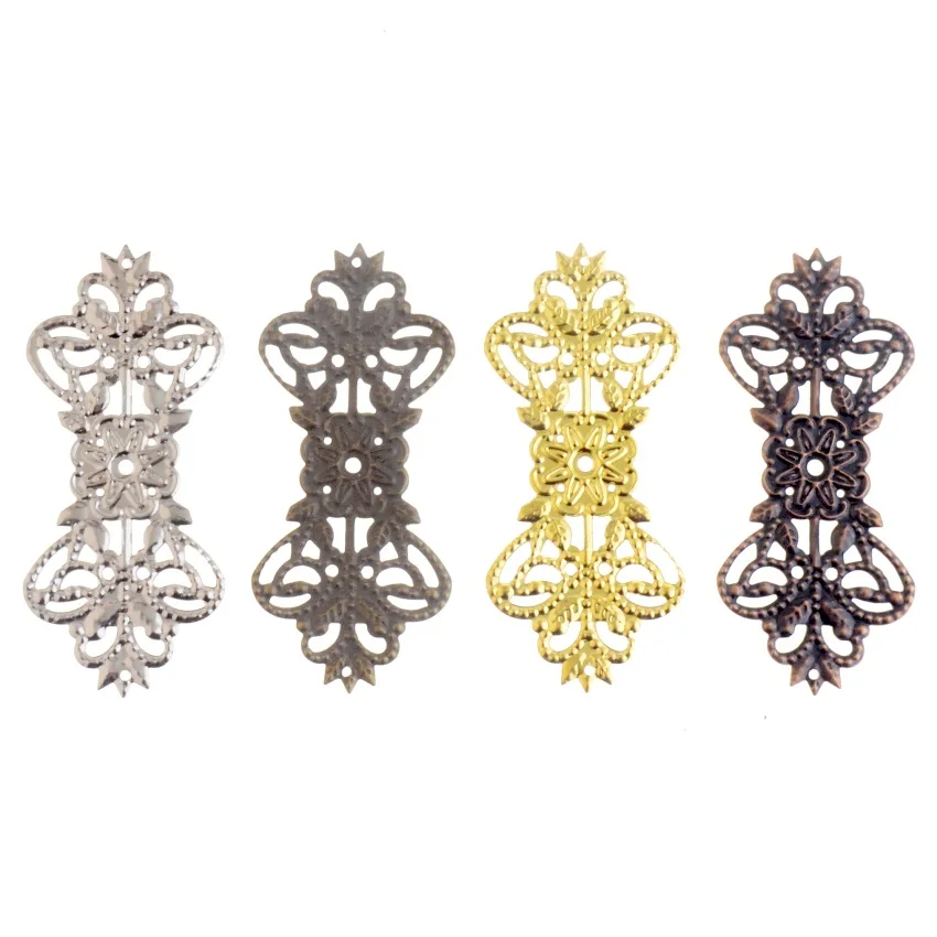 

Free shipping 15PCS 4Color Metal Filigree Flower Wraps Connectors Crafts Gift Decoration DIY Findings 7.4x3.1cm