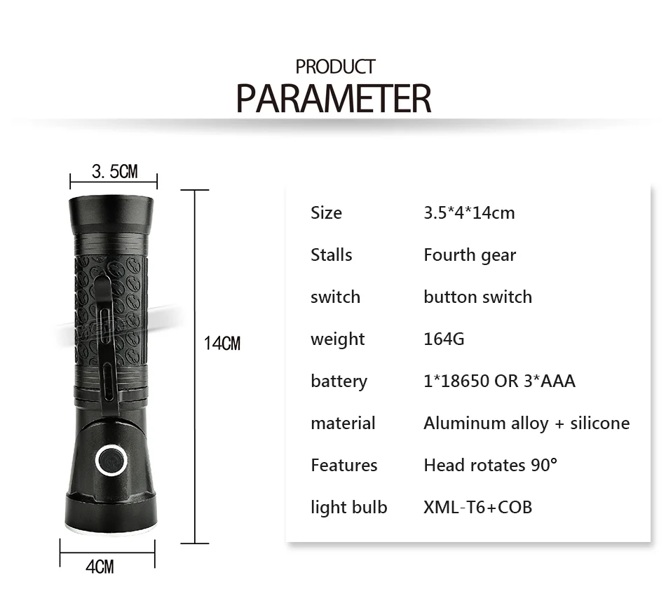 Многоцелевой светильник-вспышка cree xml t6 Водонепроницаемый фонарь cob светильник-вспышка 90 градусов складной светильник-вспышка с магнитом 18650 или AAA