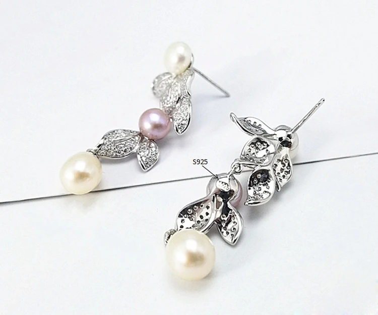 [MeiBaPJ] индивидуальный Модный комплект из натурального жемчуга с цветами, S925 Серебряные серьги и ожерелье, ювелирные наборы для женщин