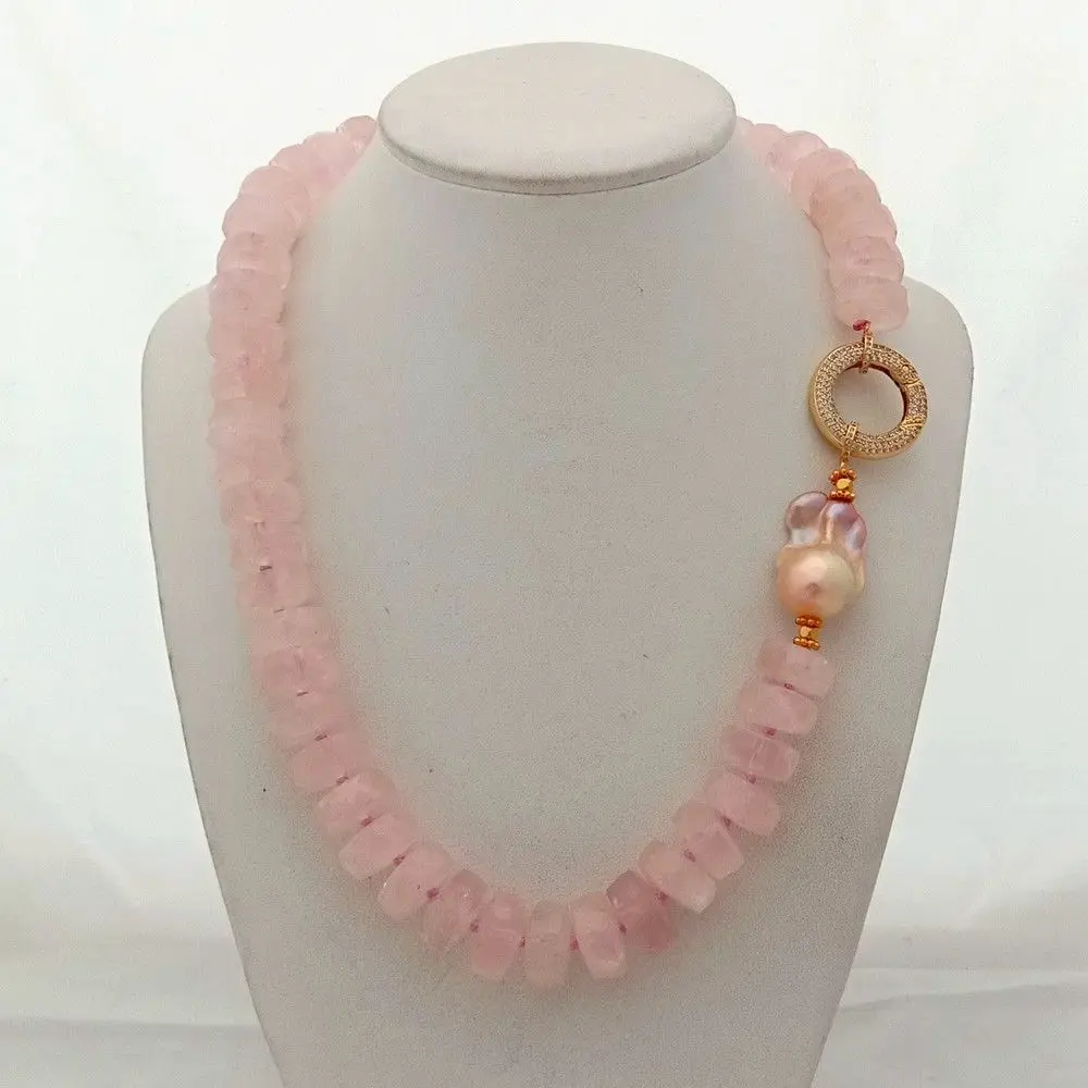 2" Розовый кристалл граненый Rondelle Розовый Кеши жемчужное ожерелье