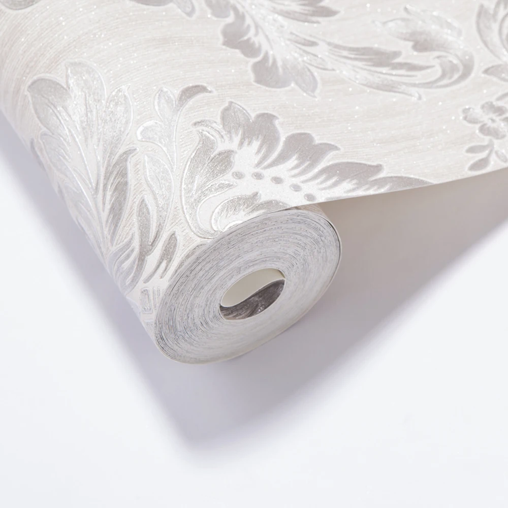 Toko Online HANMERO Perak Warna Putih Damask Wallpaper Dekorasi