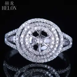 Helon блестящий, Solid 14 К Белое золото 6.5 мм круглый 0.35ct алмаз полу крепление Обручение обручальное кольцо, В розницу и оптом торговли