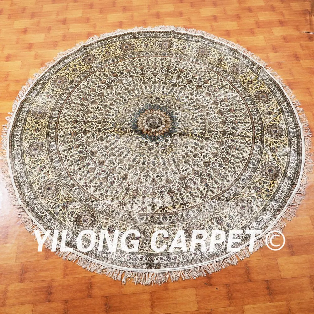 YILONG 8'x8' round persian handmade persian silk rug dining room lounge
