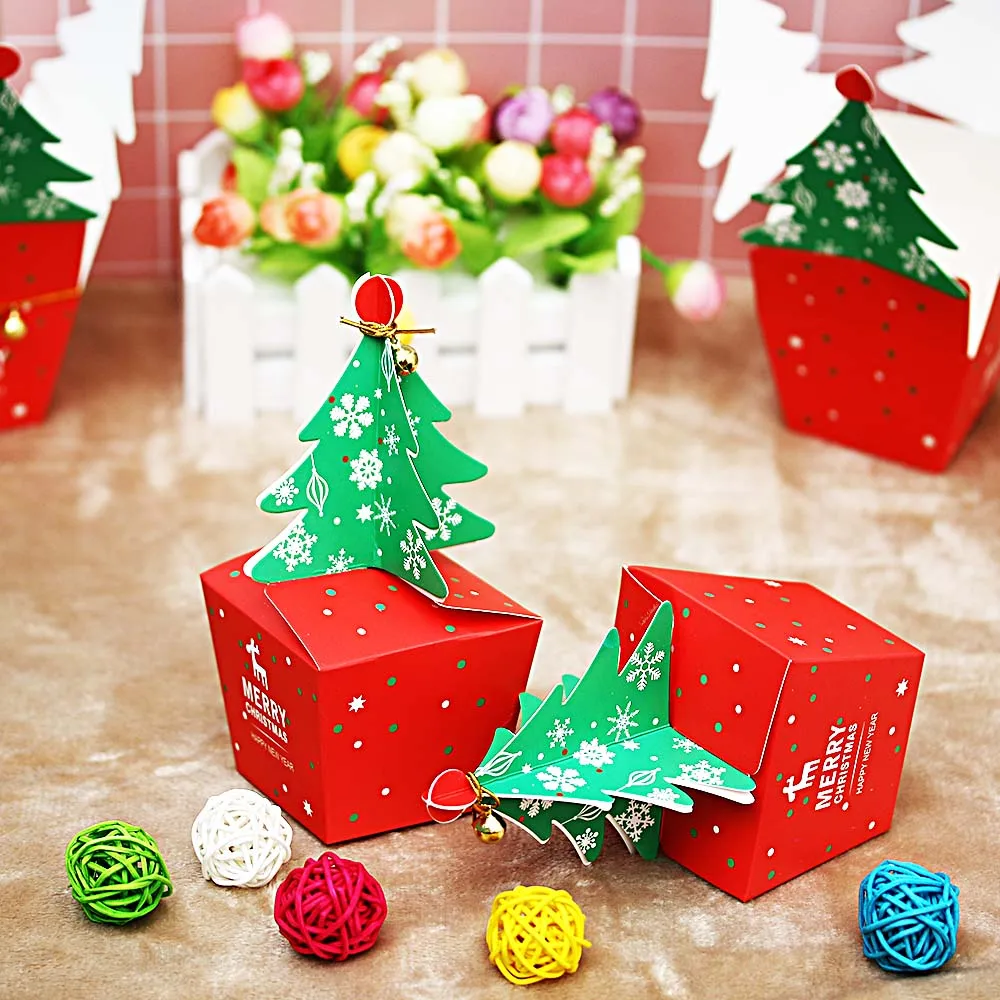 1 шт Рождественская елка узор банка для сахара вечерние коробки бумажные подарочные коробки для сладостей несущей сумки Счастливого Рождества украшения партии