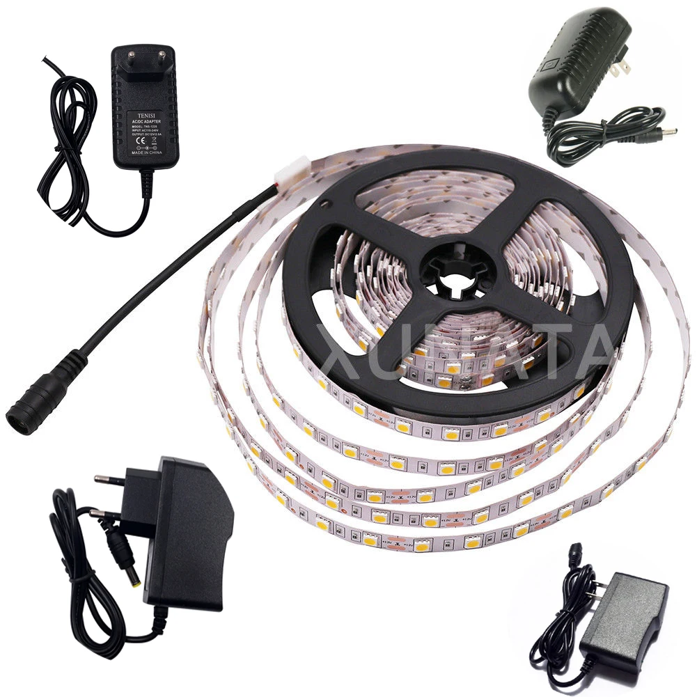 cheap 1M 2M 5M LED Strip Light SMD 5050 AC 110V 220V DC12V Power Supply Non Waterproof Flexible Led Rope Lights Cool White Blue