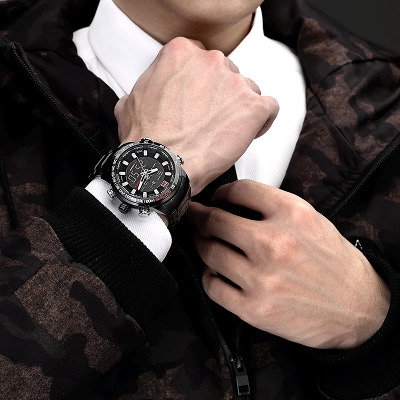 NAVIFORCE Роскошные Брендовые мужские военные спортивные часы мужские Цифровые кварцевые часы полностью стальные водонепроницаемые наручные часы relogio masculino