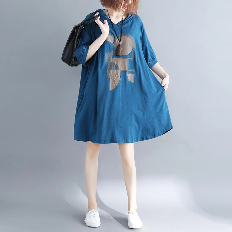 

Women T-Shirt Plus Size Summer Oversized Big Polyester Blue/White Embroidery O-Neck Female Tops Tees Loose tshirt Dress 2019