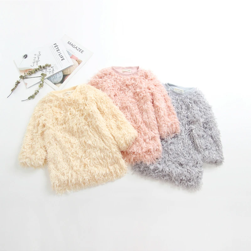 

lovely baby girl winter clothes thicker plush feather Thicken long-sleeved wool fairy sweater hairy princess top