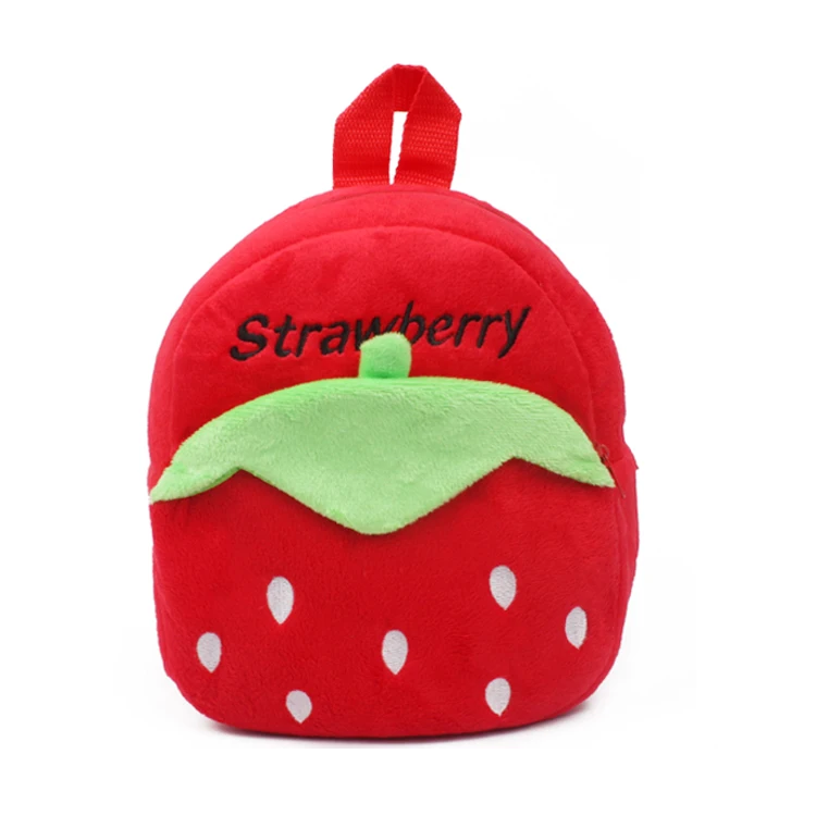 Cute Strawberry Plush Backpack Cartoon Animal Mini School Bags Saco de doces para crianças Baby Girl Boy Gift 1-3 anos