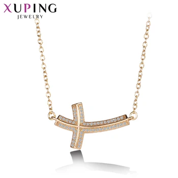 

Xuping Fashion Elegant Cross Pattern Gold Color Plated Pendant Necklace for Women Thanksgiving Day Jewelry Gift M54-40084