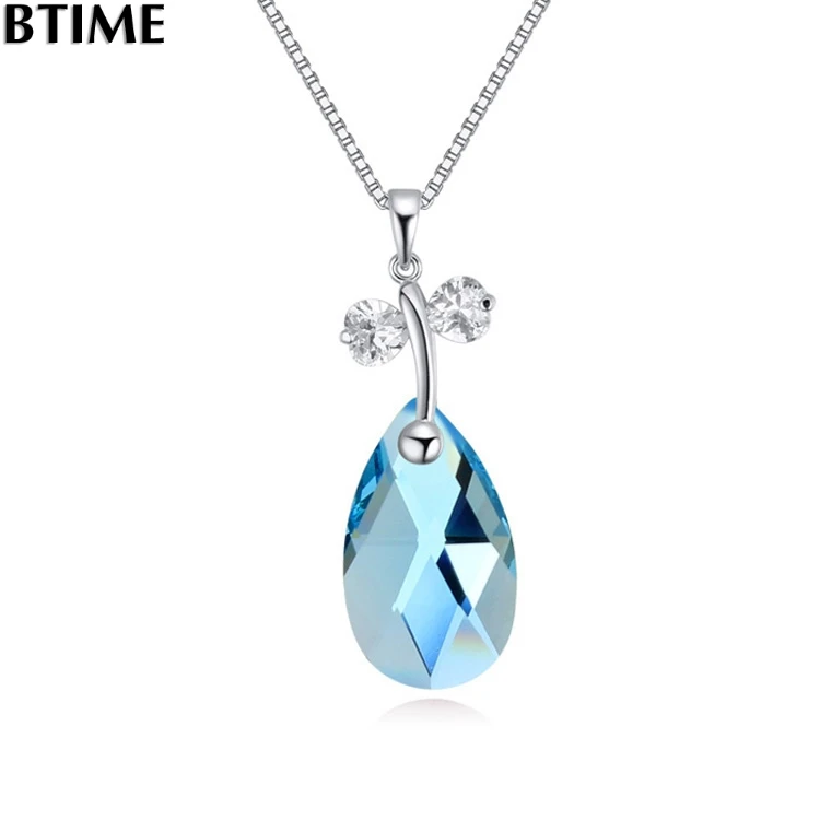 Crystal Water Drop Pendants Necklaces Original Vintage Women Sterling