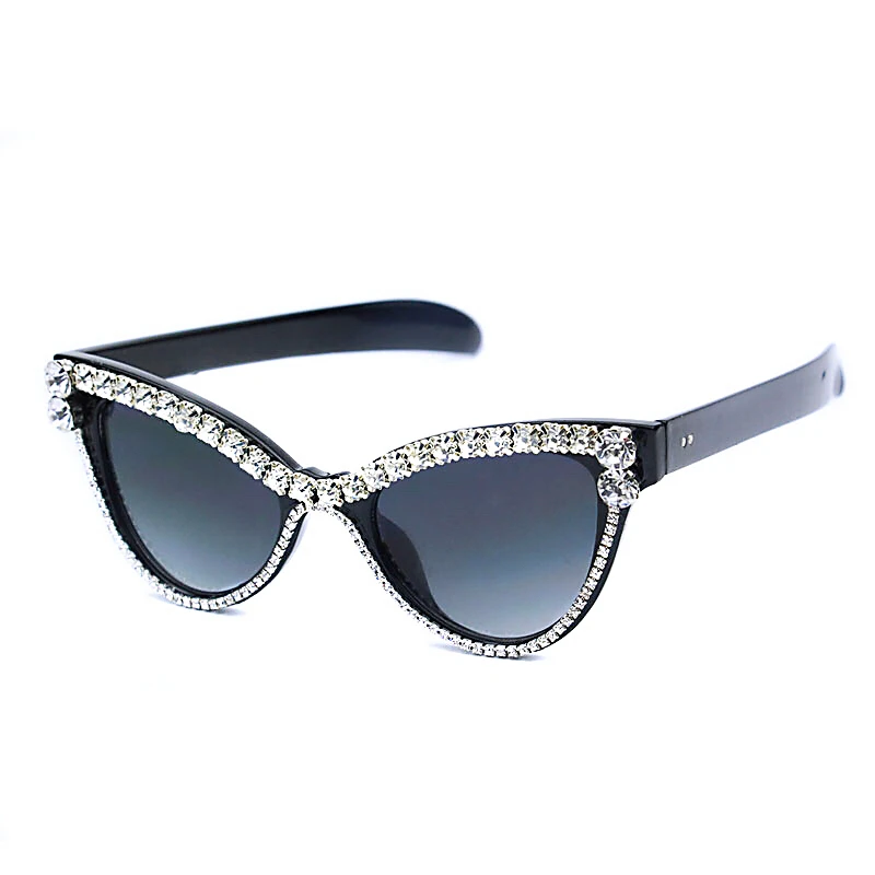 Милые сексуальные женские солнцезащитные очки кошачий глаз, винтажные брендовые дизайнерские Кристальные очки с алмазной рамой, градиентные солнцезащитные очки для женщин UV400