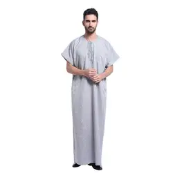 Мусульманская одежда для мужчин Arabia вышивка abaya плюс размер Дубай Мужская кафтан с короткими рукавами Jubba одежда