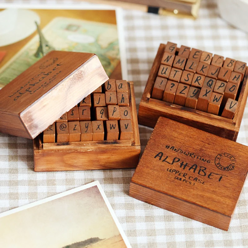 WCIC Vintage Wooden Alphabet Stamp Cursive Hand Writing Small Letter