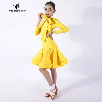 

Latin dance costumes for children High collar side tie dress