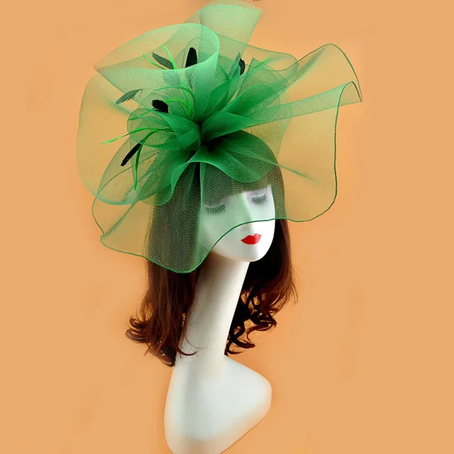 Vintage Bridal Flower Feather Hats Elegant Wedding Accessories Bride Net Hats White Fascinator Hats Women's Formal Occasion green