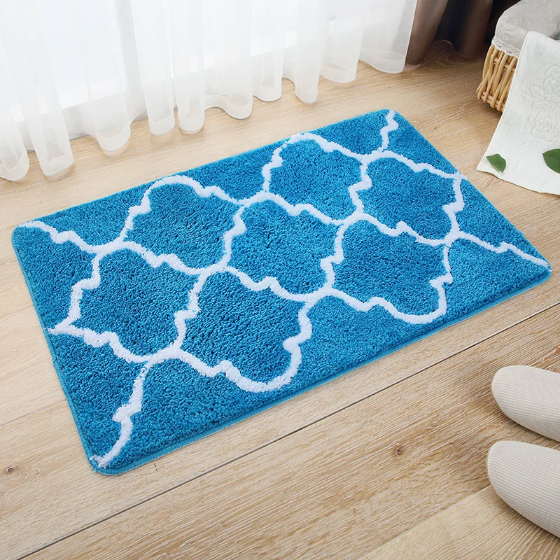 Bathroom Mat Non Slip Absorbent Doormat Living Room Grey Blue Moroccan Pattern Rectangle Microfiber Mat 40x65cm/50x80cm