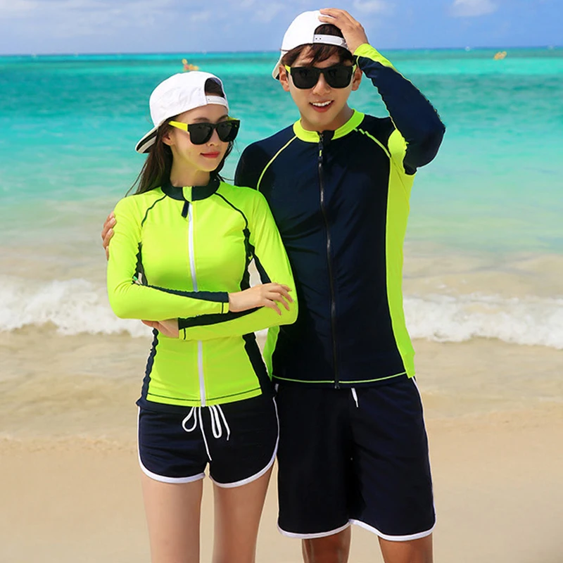 الصلبة الأزواج الملابس طفح الحرس طويلة الأكمام ملابس السباحة النساء الرجال بذلة عشاق Rashguards تصفح اثنين-قطعة ملابس السباحة VERZY جديد