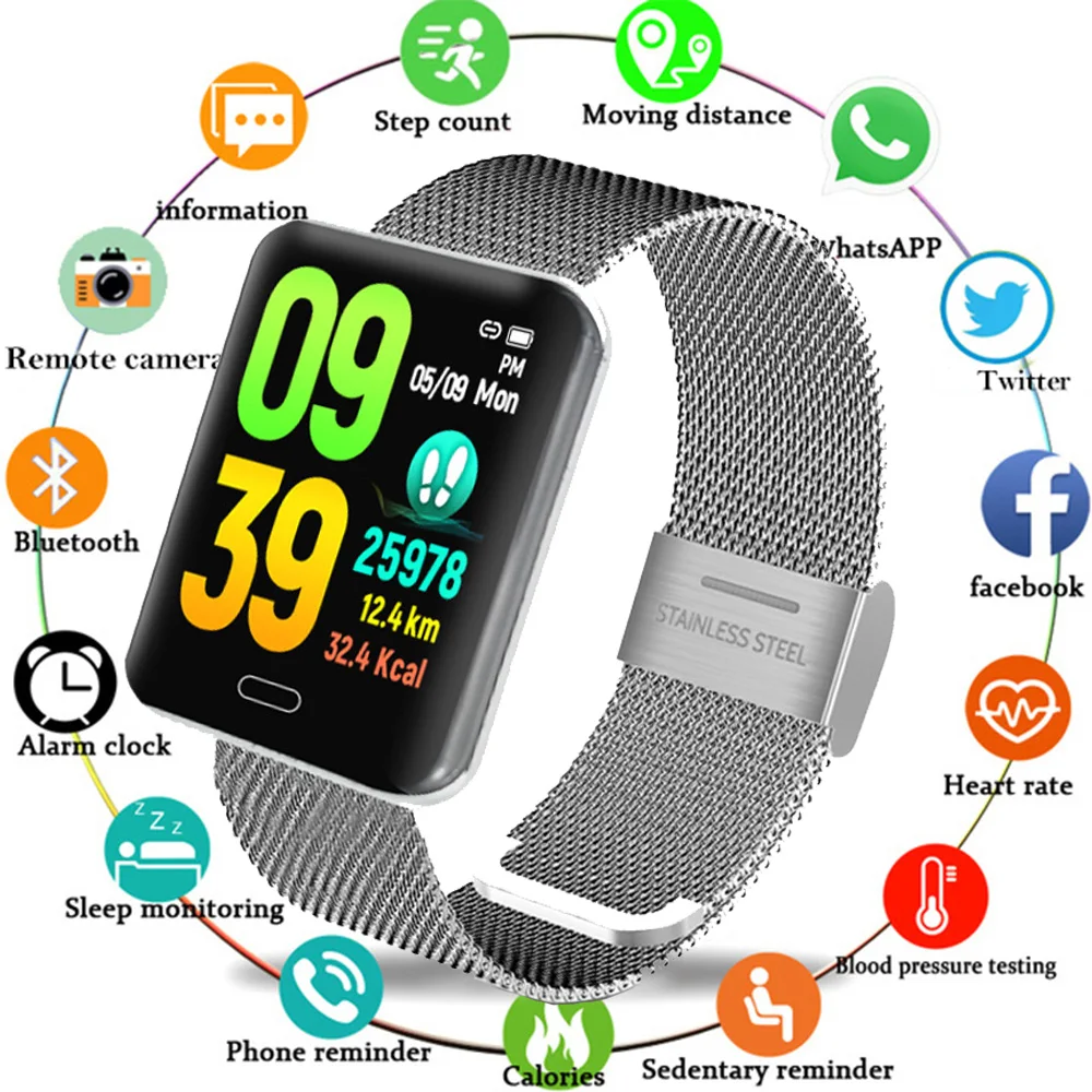 

Rectangle Bluetooh Smart Watch Men Women Fitness Sport Smartwatch Blood Pressure Heart Rate Pedometer Watch Smart Wristband