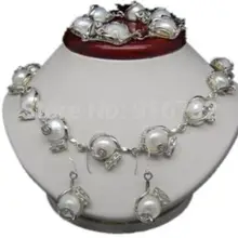 Благородный Естественную Форму 10-11 мм Белый Барокко Жемчужное ожерелье браслет Комплект серьги Свадебные Украшения